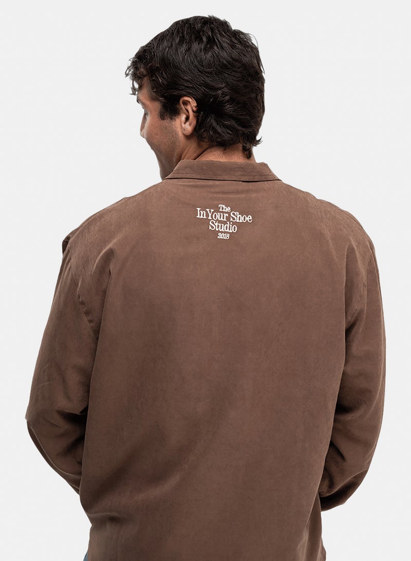 In Your Shoe Brown Oversized Textured Windbreaker - Image 1